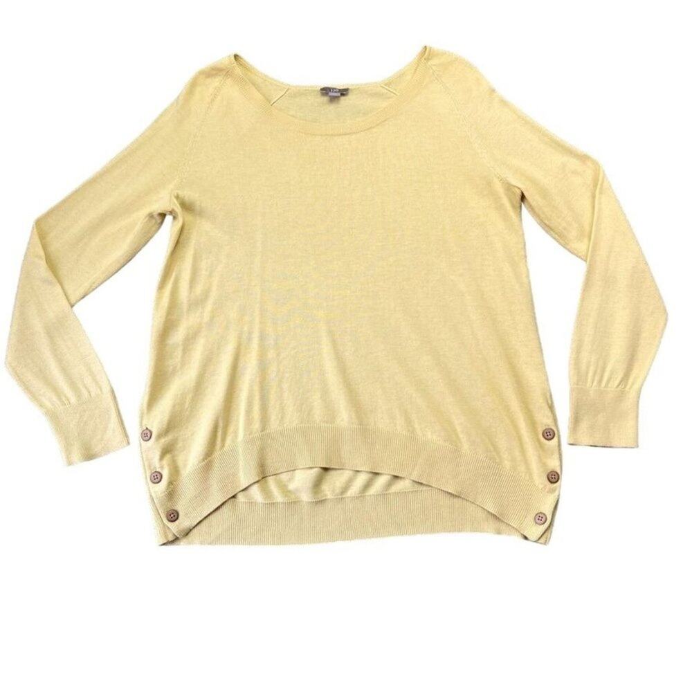 J.Jill Endive Sweater Womens Small Yellow Silk  Button Detail